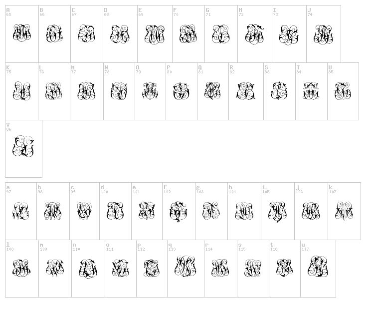 Hard to Read Monograms font map